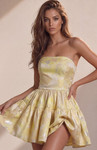 Jovani 49406 Taffeta Brocade Tiered Strapless Mini Dress