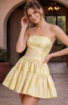 Jovani 49406 Taffeta Brocade Tiered Strapless Mini Dress