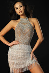 Jovani 49813 Fringe Layers Halter Neck Sleeveless Mini Dress