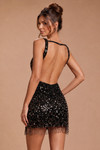 Jovani 51547 Beaded Fringe V-Neck Sleeveless Mini Dress