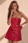Jovani 51549 Satin Straight Neck Bow Strapless Mini Dress