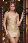Jovani 51568 Brocade Metallic Floral Scoop Neck Mini Dress