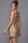 Jovani 51568 Brocade Metallic Floral Scoop Neck Mini Dress