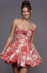 Jovani 51582 Brocade Floral Bubble Hem Sleeveless Mini Dress