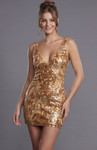 Jovani 51585 Floral Sequin Embroidery Deep V-Neck Mini Dress