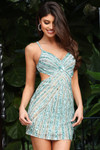 Jovani 51591 Beaded Fringe Hem Spaghetti Straps Mini Dress