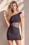 Jovani 51667 Mesh One Shoulder Sleeve Bodycon Mini Dress