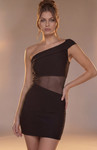 Jovani 51667 Mesh One Shoulder Sleeve Bodycon Mini Dress