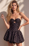 Jovani 51668 Bubble Hem Polka Dot Print Strapless Mini Dress