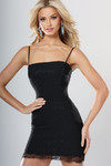 Jovani 51675 Lace Trim Sequin Spaghetti Straps Mini Dress