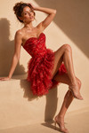 Jovani 52138 Floral Print Tiered Ruffle Strapless Mini Dress
