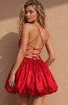Jovani 52145 Satin Bubble Hem Spaghetti Straps Mini Dress