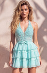 Jovani 52158 Chiffon Tiered Ruffle Halter Neck Mini Dress