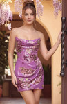 Jovani 52334 Brocade Floral Cowl Neck Strapless Mini Dress