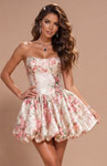 Jovani 52380 Jacquard Floral Bubble Hem Strapless Mini Dress