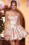 Jovani 52380 Jacquard Floral Bubble Hem Strapless Mini Dress