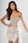 Jovani 52405 Sequin Beads Tiered Fringe Strapless Mini Dress