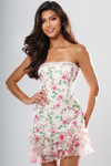 Jovani 52440 Chiffon Beaded Ruffled Hem Strapless Mini Dress