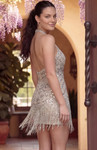 Jovani 52465 Sequins Beaded Fringe Plunging Neck Mini Dress
