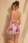 Jovani 52474 Beaded Mesh Sequin Fringe Strapless Mini Dress