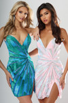 Jovani 52490 Sequin Pattern Deep V-Neck Strapless Mini Dress
