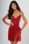 Jovani 52502 Sequins Beaded Fringe Hem Strapless Mini Dress