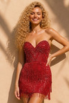 Jovani 52502 Sequins Beaded Fringe Hem Strapless Mini Dress