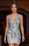 Jovani 52516 Beaded V-Neck Cut-Out Sleeveless Mini Dress