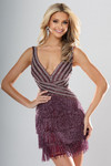Jovani 53565 Beaded Fringe Hem V-Neck Sleeveless Mini Dress