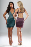 Jovani 53565 Beaded Fringe Hem V-Neck Sleeveless Mini Dress