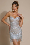 Jovani 52454 Sequin Beaded Fringe Hem Strapless Mini Dress