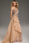 Jovani 44843 Tulle Beads Embroidery Off-Shoulder Straps Gown