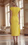 Jovani 39372 Crepe Asymmetric Neck Cap Sleeve Midi Dress
