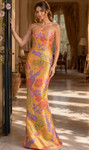 Jovani 49342 Satin Floral Straight Neckline Strapless Gown