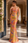 Jovani 49342 Satin Floral Straight Neckline Strapless Gown
