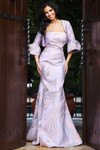 Jovani 51654 Lace Metallic Floral Pattern Bell Sleeves Gown
