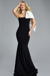 Jovani 41132 One-Shoulder Sleeveless Satin Bow Fitted Gown