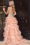 Jovani 48746 Crystal Beaded Mesh Ruffle Strapless Gown