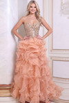 Jovani 48746 Crystal Beaded Mesh Ruffle Strapless Gown