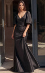 Jovani 43818 Satin V-Neck Puff Sleeve Ruched Waist Gown