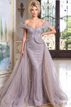 Jovani 52210 Crystal Beaded Mesh Draped Off-Shoulder Gown