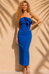 Jovani 49435 Crepe Straight Neck Strapless Fitted Midi Dress