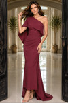 Jovani 52825 Crepe Asymmetric One Shoulder Cape Sleeve Gown