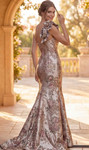Jovani 49623 Jacquard Floral Print Rosette One-Shoulder Gown