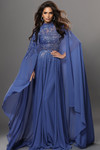 Jovani 49742 Chiffon Beaded Illusion Neck Cape Sleeve Dress
