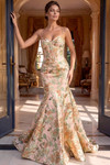 Jovani 52175 Satin Floral Print Ruffle Hem Sleeveless Gown