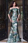 Jovani 51599 Metallic Jacquard Off Shoulder Sleeve Gown