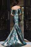 Jovani 51599 Metallic Jacquard Off Shoulder Sleeve Gown