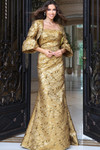 Jovani 51653 Jacquard Metallic Brocade Square Neckline Gown