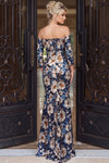 Jovani 49831 Floral Sequin Off-Shoulder Sleeve Fitted Gown